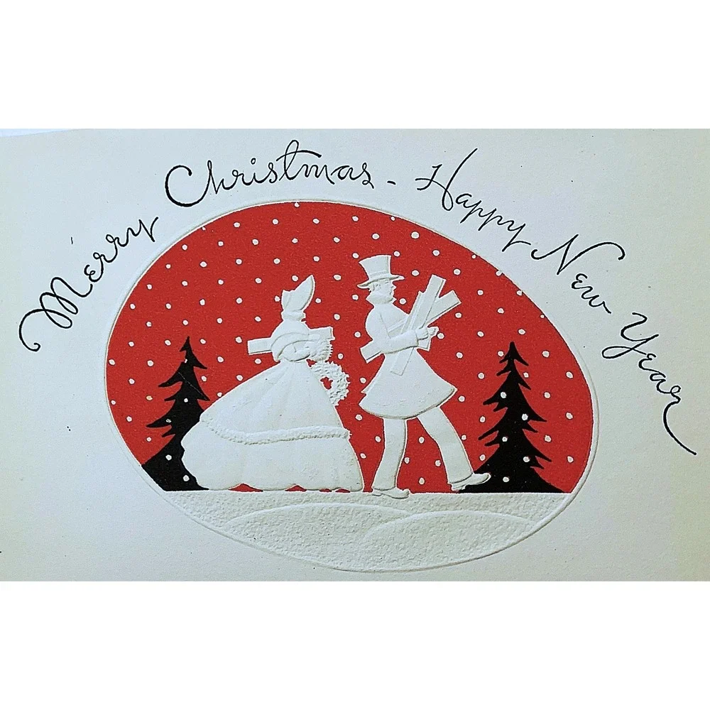 Vintage Season's Greetings Christmas Holiday Card Lot of 4-Unused-USA 1940s-50s